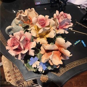 Charming Faux Floral Bouquet with Pink and Yellow Roses